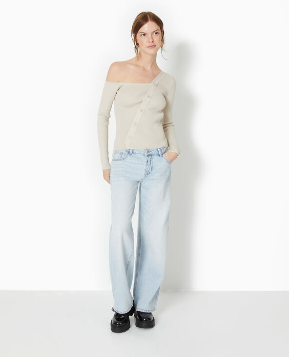 Pull asymétrique maille côtelée beige - Pimkie