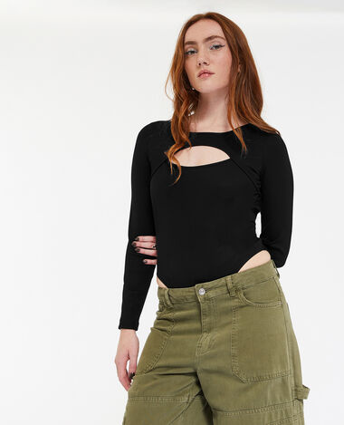 Body avec manches longues et cut out noir - Pimkie