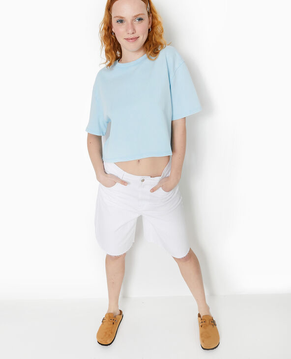 T-shirt court en coton épais effet délavé bleu clair - Pimkie