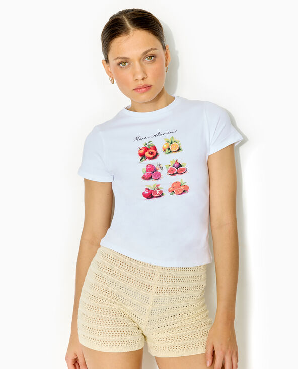 T-shirt manches courtes avec print devant blanc - Pimkie