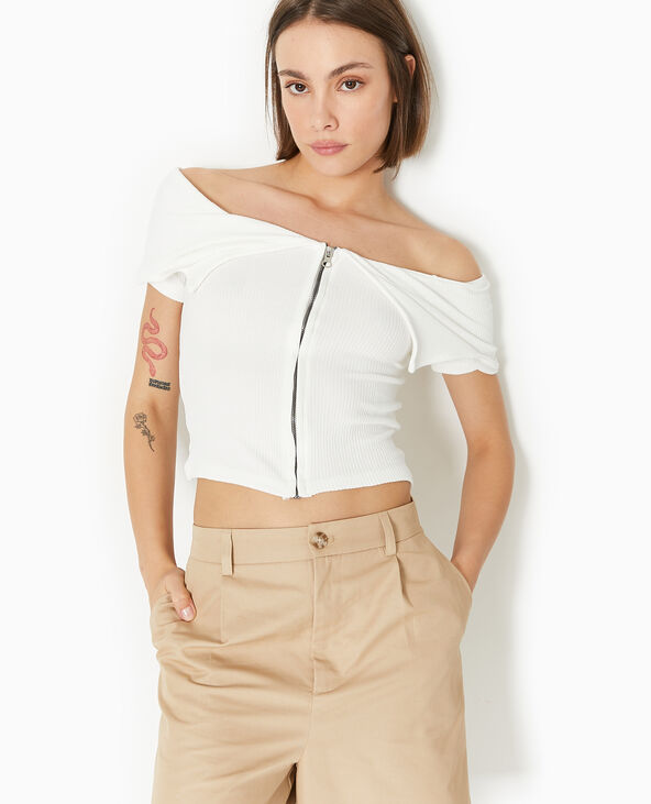 Top zippé avec encolure Bardot blanc - Pimkie