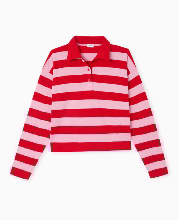 Pull col polo en maille rayée rouge - Pimkie