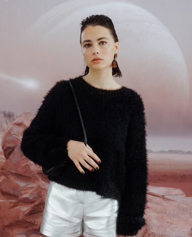 Pull court en maille poilue et lurex noir - Pimkie