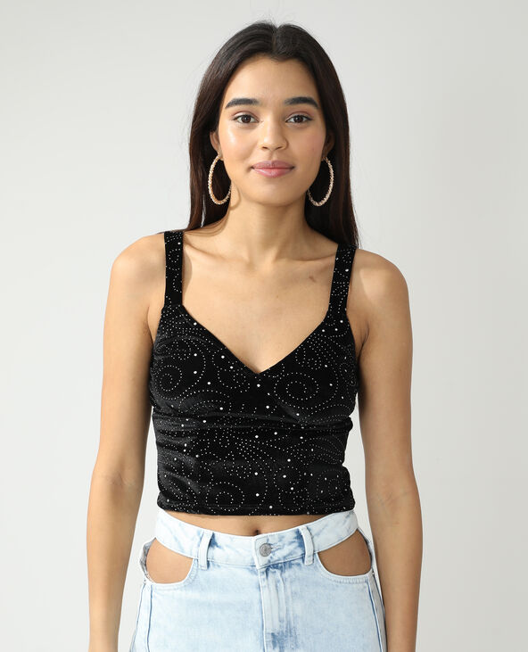 Haut avec strass en velours noir - Pimkie
