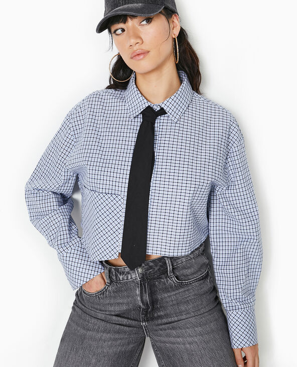 Chemise cropped avec cravate bleu marine - Pimkie
