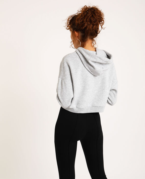 Sweat cropped à capuche gris chiné - Pimkie
