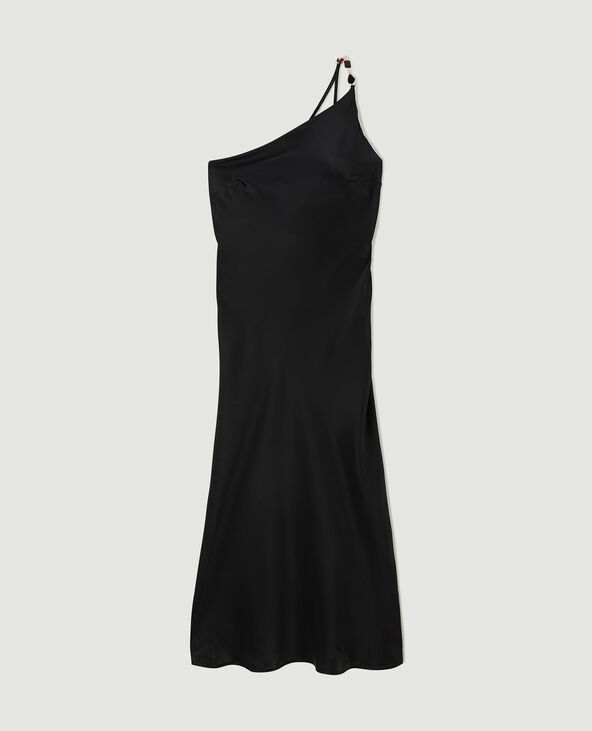 Robe asymétrique satinée avec bretelle bijou noir - Pimkie