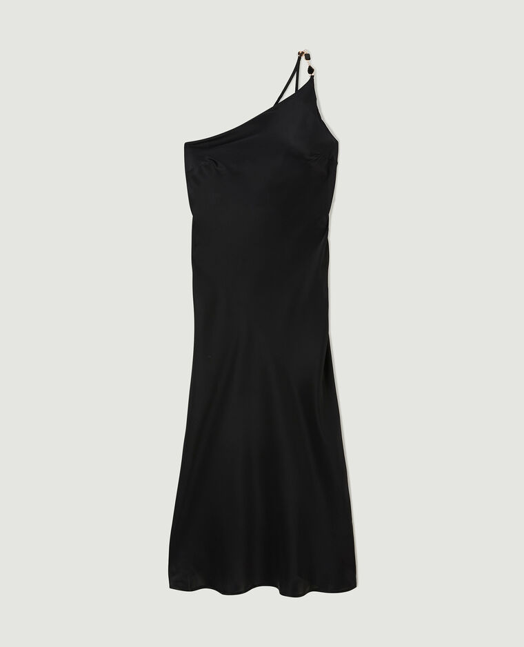 Robe asymétrique satinée avec bretelle bijou noir - Pimkie