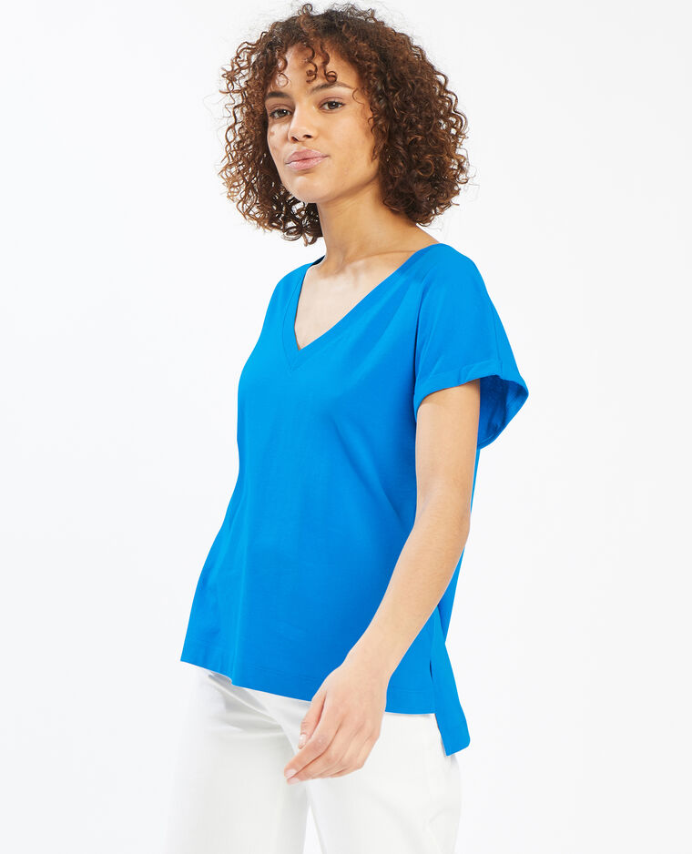 T-shirt col V bleu - Pimkie
