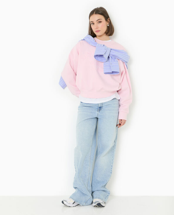 Sweat col rond avec broderie rose - Pimkie