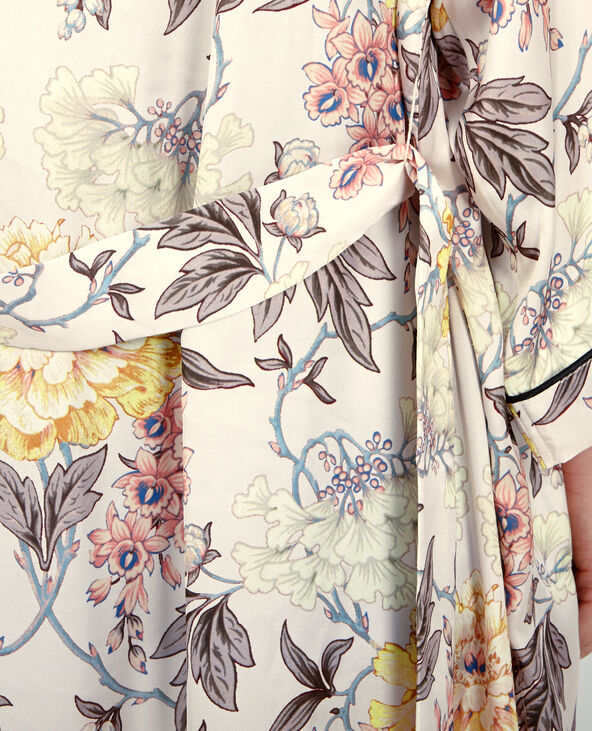 Long kimono satiné fleuri jaune - Pimkie