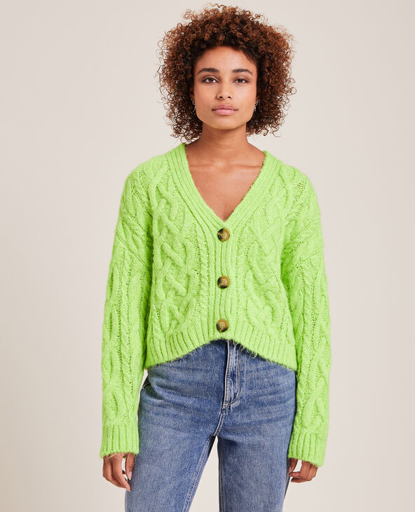 Gilet court maille torsadée vert fluo - Pimkie