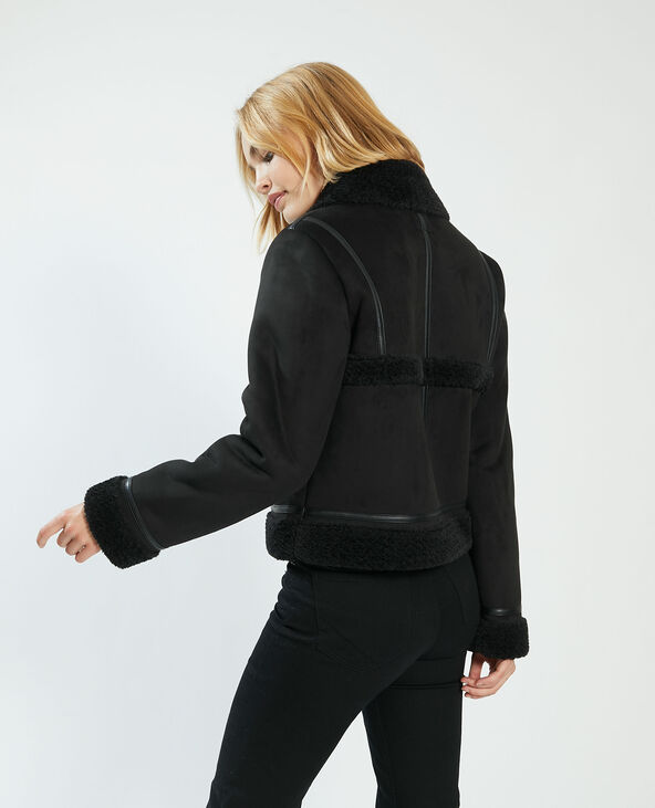 Manteau court en simili cuir et fausse fourrure noir - Pimkie