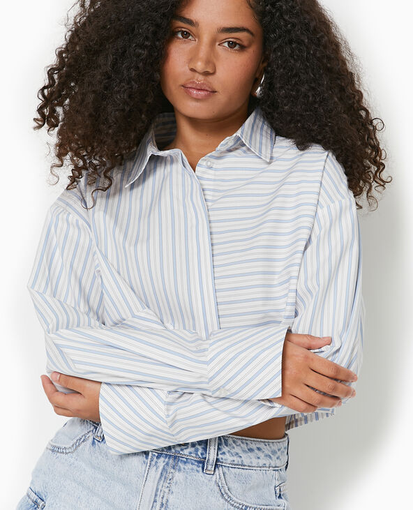 Chemise cropped rayée avec poche décalée bleu clair - Pimkie