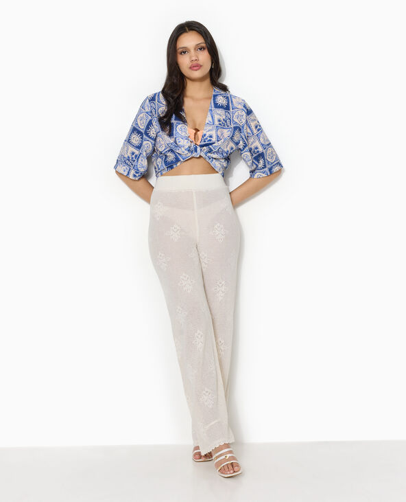 Pantalon droit en maille ajourée blanc - Pimkie