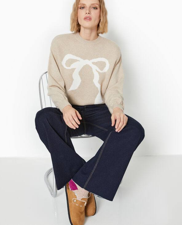 Pull en maille avec nœud devant beige - Pimkie