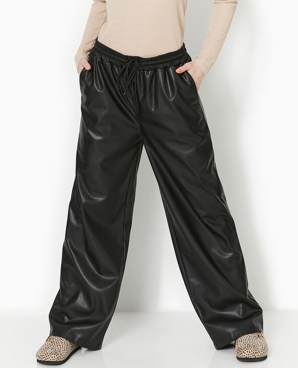 Pantalon en simili taille élastiquée noir - Pimkie