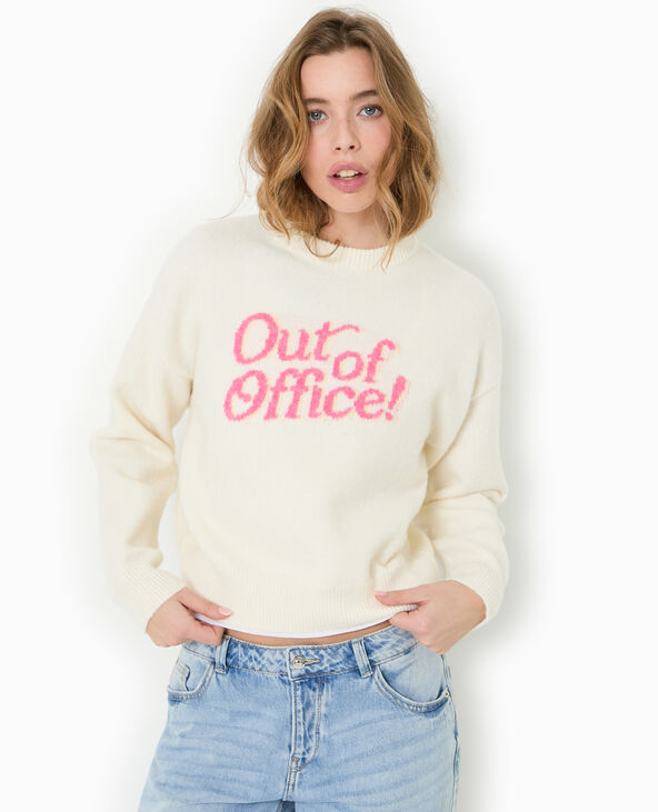 Pull en maille avec message blanc - Pimkie