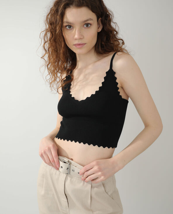 Crop top festonné noir - Pimkie