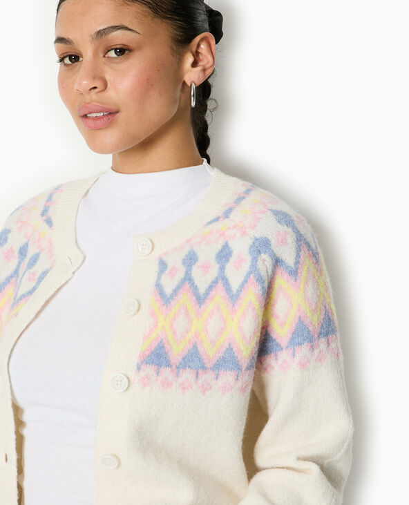 Gilet col rond motif jacquard blanc - Pimkie