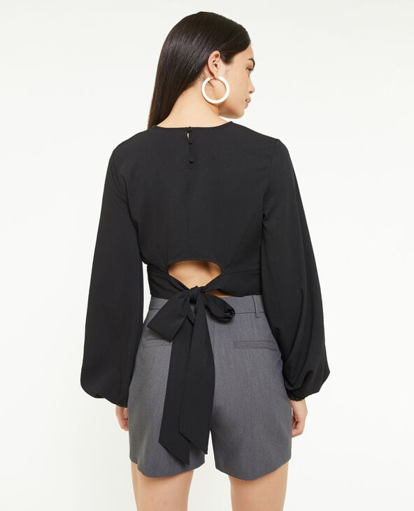 Blouse courte avec nœud dos noir - Pimkie