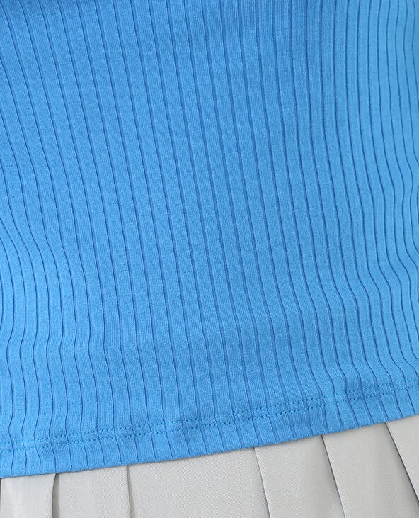 T-shirt cropped côtelé bleu - Pimkie