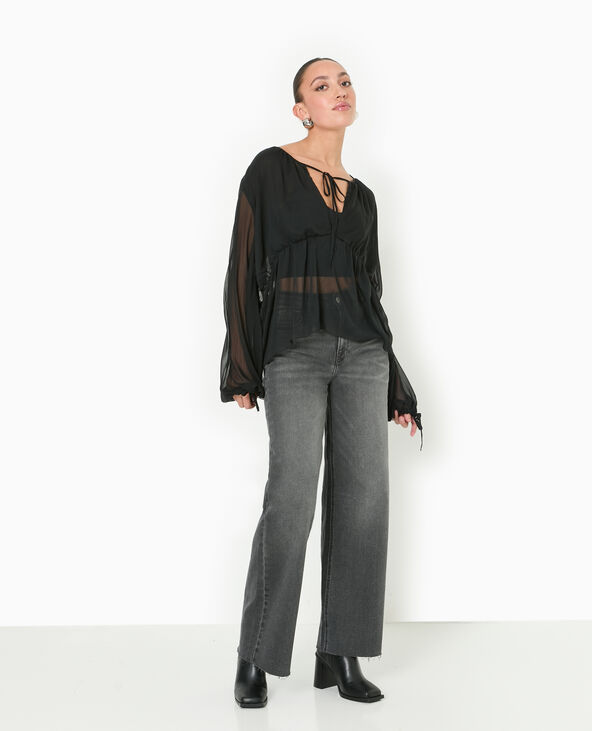 Blouse en voile avec lien à nouer noir - Pimkie