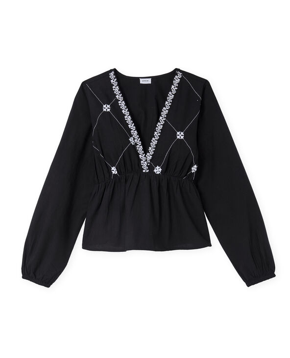 Blouse brodée manches longues noir - Pimkie
