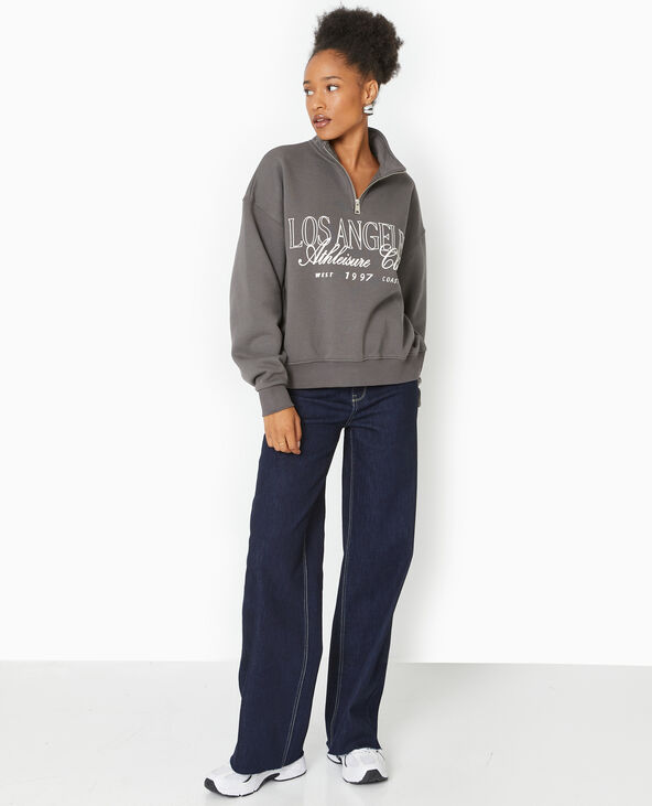 Sweat col camionneur avec flocage devant gris foncé - Pimkie
