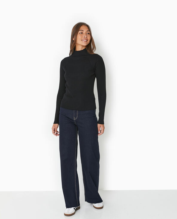 Pull fin en maille côtelée col montant noir - Pimkie