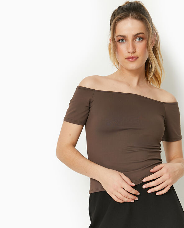 T-shirt encolure Bardot marron - Pimkie