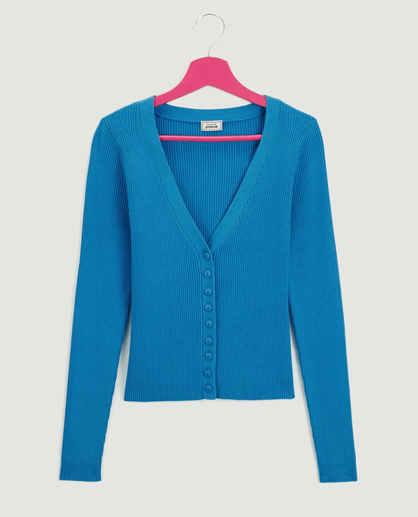 Gilet en maille côtelée bleu - Pimkie