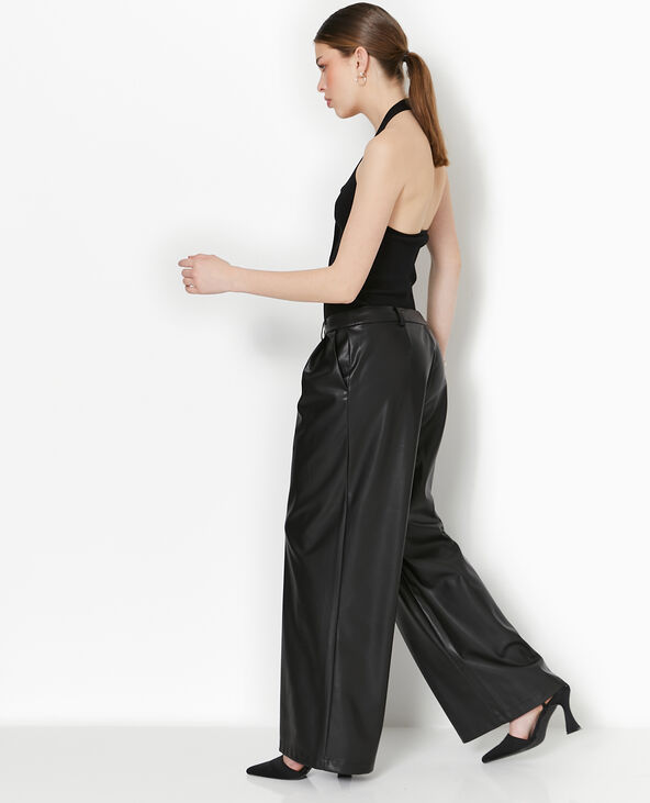 Pantalon large avec pinces en simili noir - Pimkie