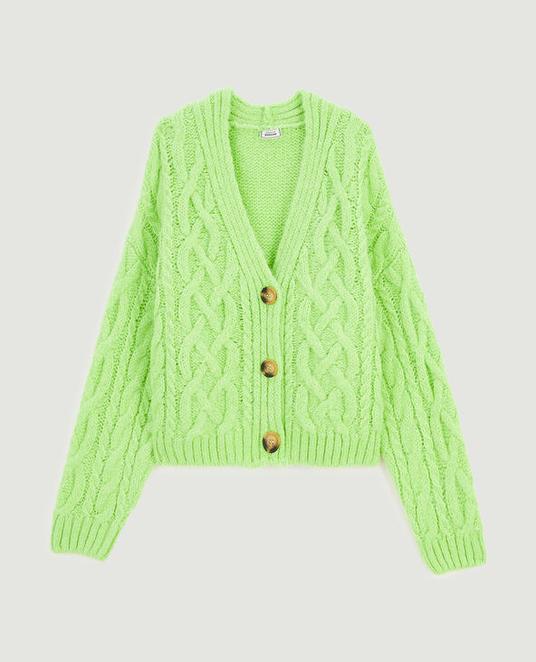 Gilet court maille torsadée vert fluo - Pimkie