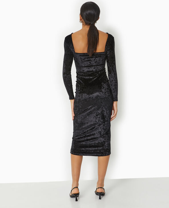 Robe longue en velours avec encolure carrée dos noir - Pimkie