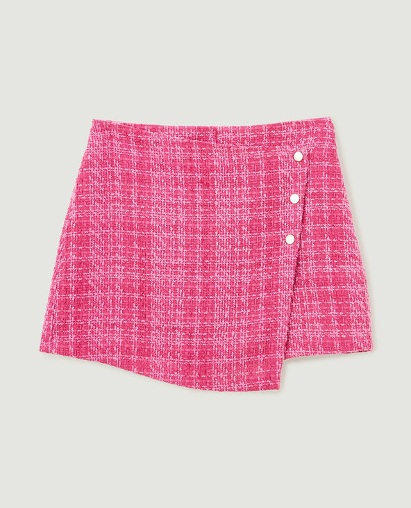 Jupe-short asymétrique en tweed rose - Pimkie