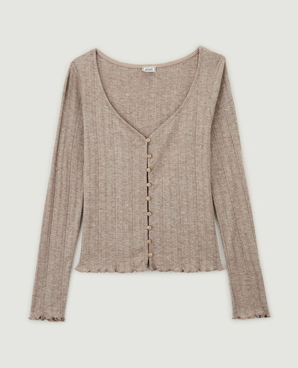 Top boutonné en maille côtelée marron - Pimkie