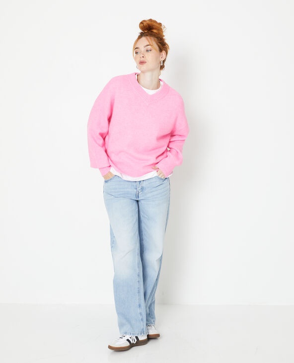 Pull col V en maille rose - Pimkie