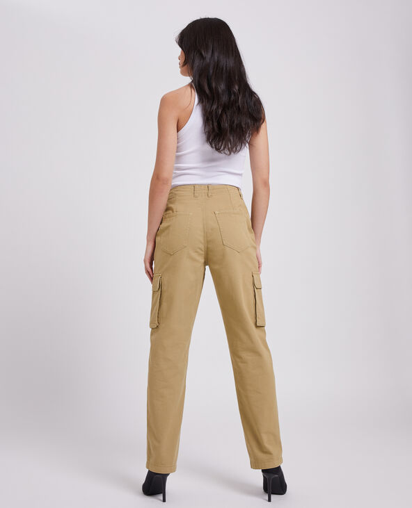 Pantalon droit cargo taille haute camel - Pimkie
