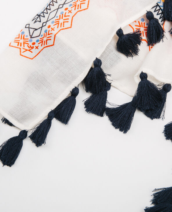 Foulard imprimé pompons blanc - Pimkie