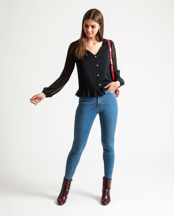 Blouse à volant noir - Pimkie