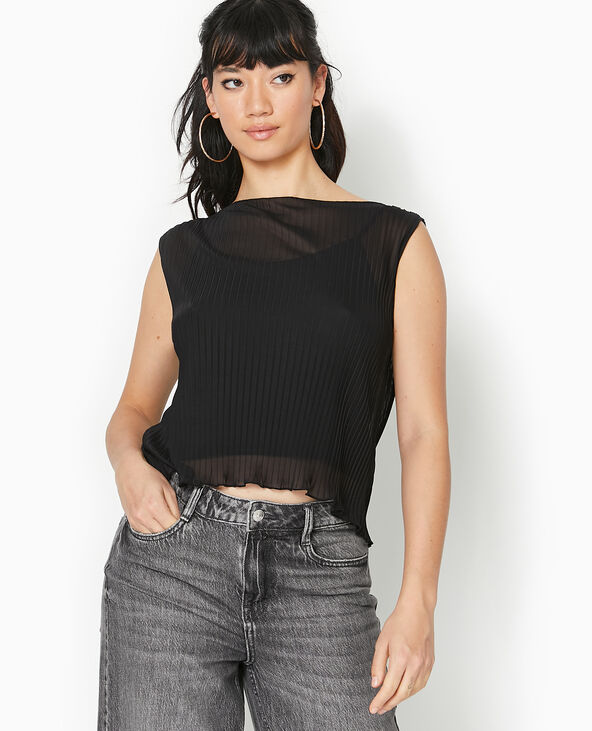 Top sans manche en tulle plissé noir - Pimkie