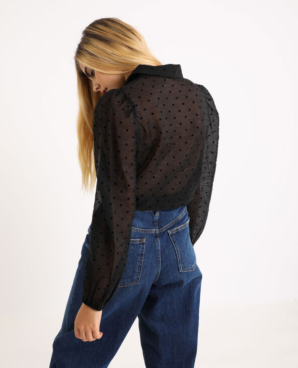 Chemisier noir discount transparent a pois