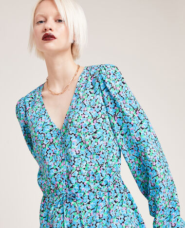 Robe manches longues motif fleurs bleu - Pimkie