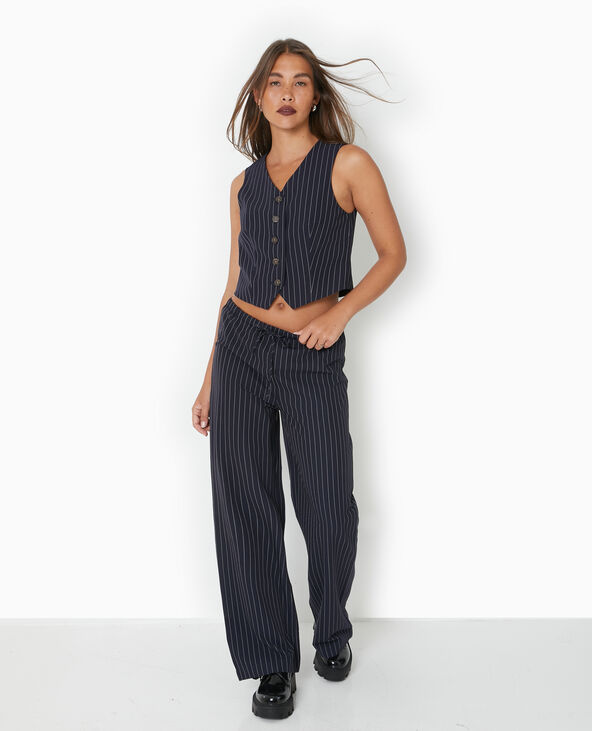 Pantalon droit taille élastiquée rayures banquier bleu marine - Pimkie