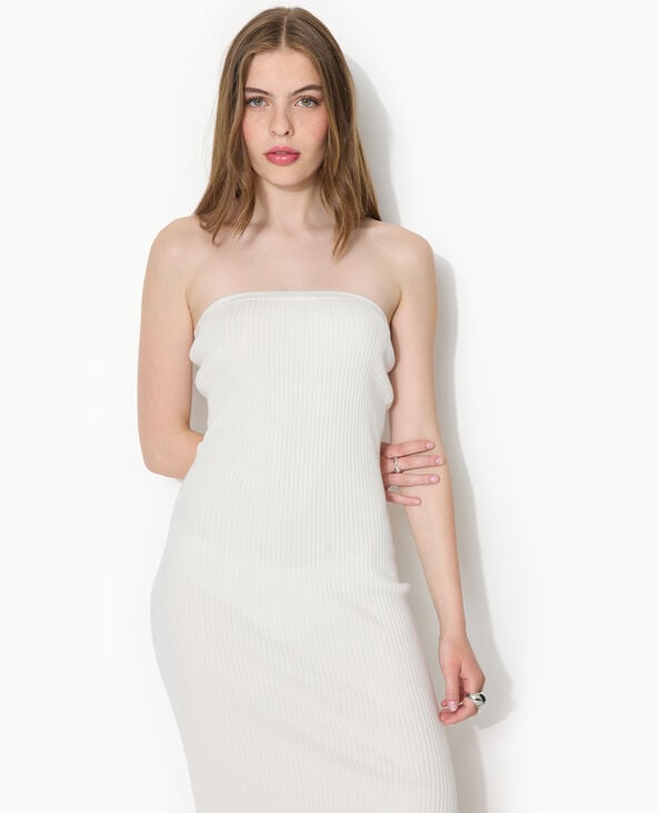 Robe longue bustier en maille côtelée blanc - Pimkie