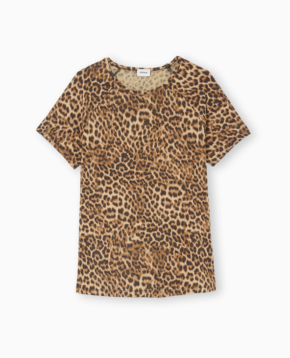 T-shirt ajusté en maille stretch motif léopard camel - Pimkie