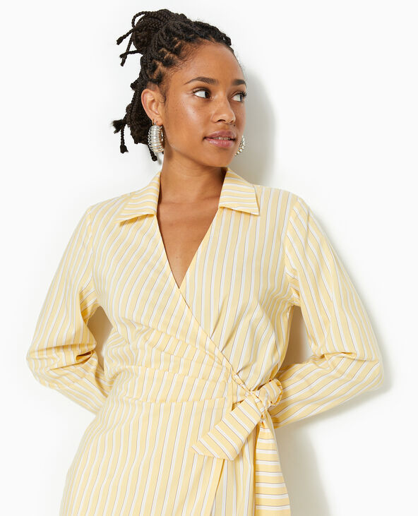 Robe cache-cœur courte rayée beige - Pimkie