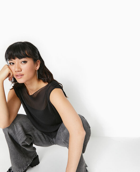 Top sans manche en tulle plissé noir - Pimkie