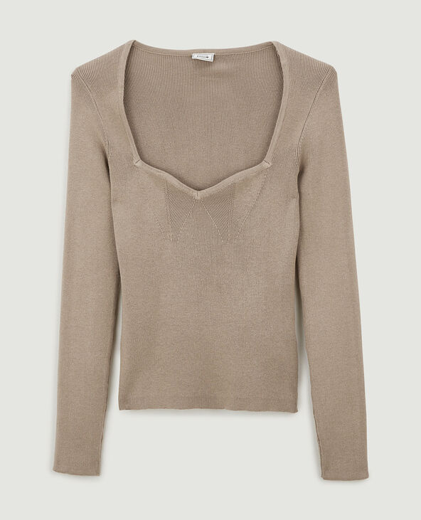 Pull fin encolure cœur taupe - Pimkie